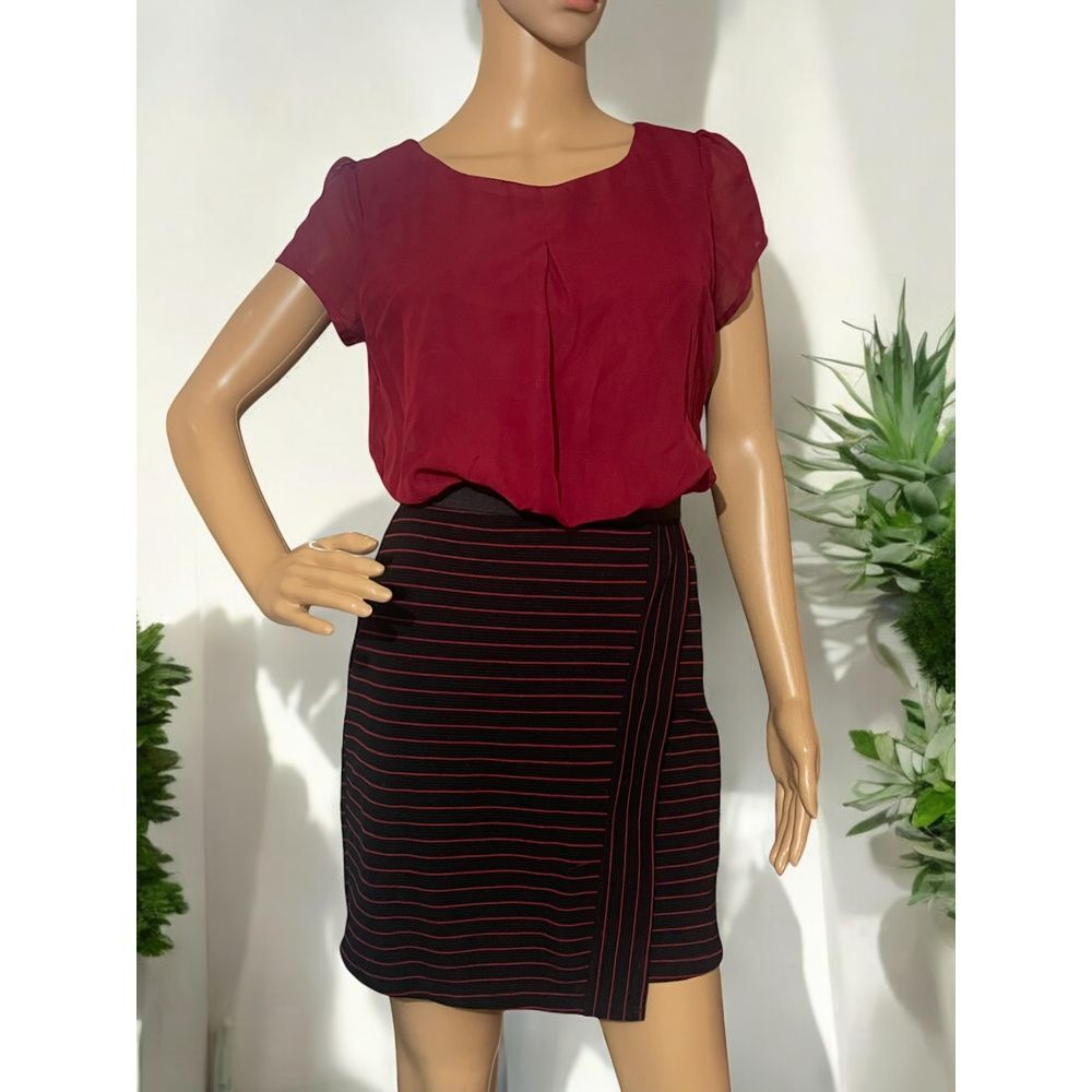 Speechless Burgundy Striped Dress Lattice Back Detail Office‎ Cocktail Party  M